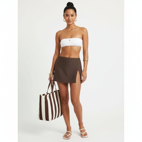 Calvin Klein Chocolate Brown Side Slit Mini Swim Bathing Suit Cover Up Skirt M - Picture 6 of 6